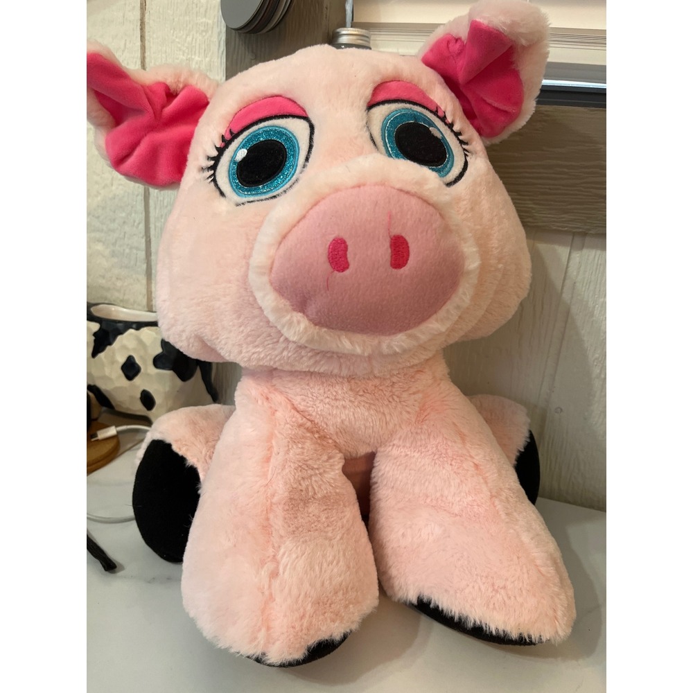 Peekaboo Toys Pink Plush Pig Stuffed Animal Large Big Eyes Sparkle Accents
